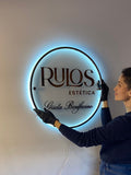 Cartel acrílico Circular con led Frio al contorno
